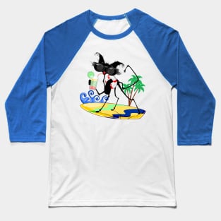 Cat Funny and Silly Character Summer Fun surfing on waves Baseball T-Shirt